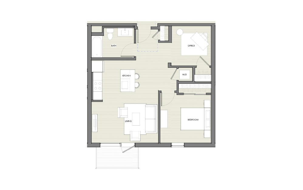 1 Bedroom with Office - 1 bedroom floorplan layout with 1 bath and 770 square feet.