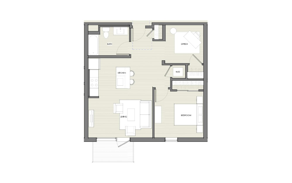 1 Bedroom with Office - 1 bedroom floorplan layout with 1 bathroom and 770 square feet