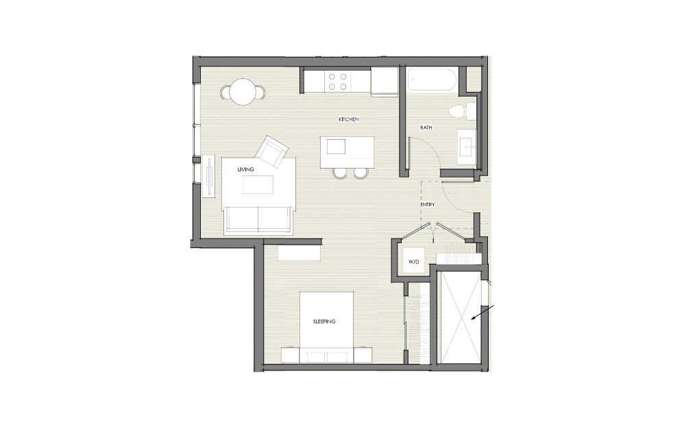 1 Bedroom - 1 bedroom floorplan layout with 1 bath and 680 to 715 square feet. (Layout 2)