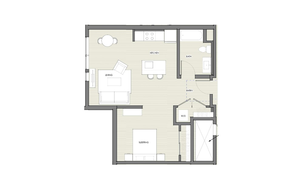 1 Bedroom - 1 bedroom floorplan layout with 1 bathroom and 680 - 715 square feet (Layout 2)