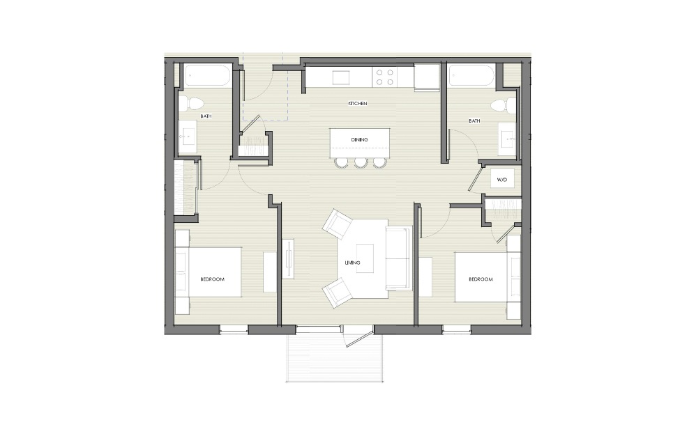 2 Bedroom - 2 bedroom floorplan layout with 2 baths and 945 to 990 square feet. (Layout 1)
