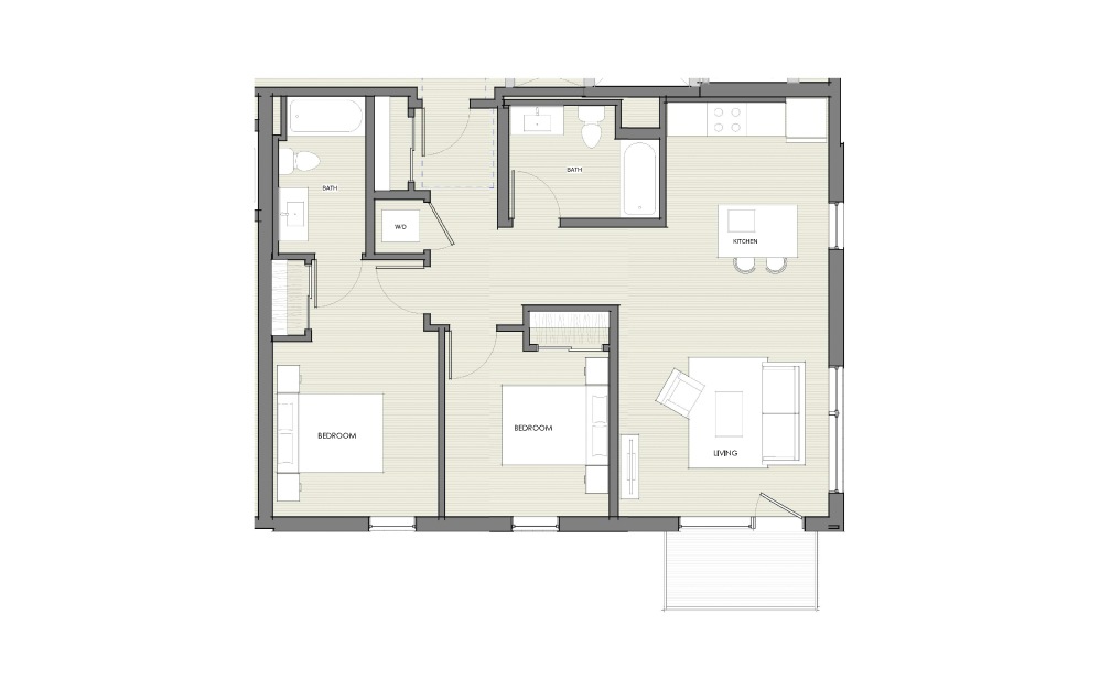 2 Bedroom - 2 bedroom floorplan layout with 2 baths and 945 to 990 square feet. (Layout 2)