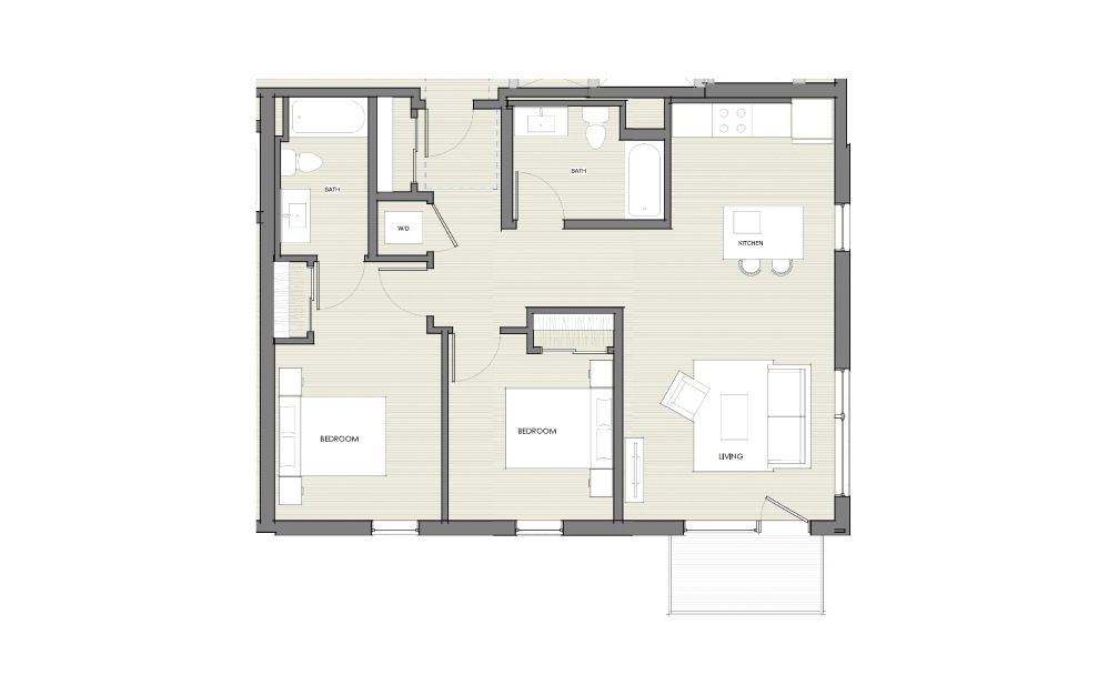 2 Bedroom - 2 bedroom floorplan layout with 2 bathrooms and 990 square feet (Layout 2
)