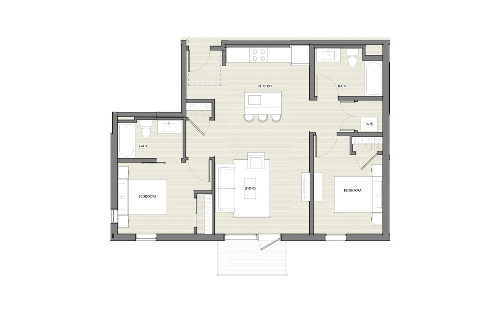 2 Bedroom - 2 bedroom floorplan layout with 2 bathrooms and 945 square feet