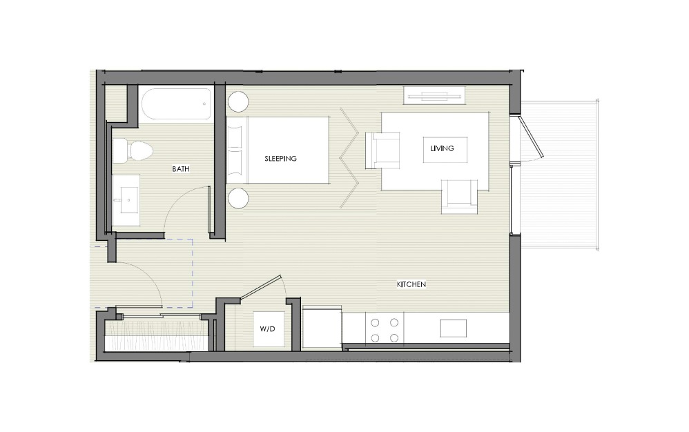 Studio - Studio floorplan layout with 1 bath and 495 square feet.