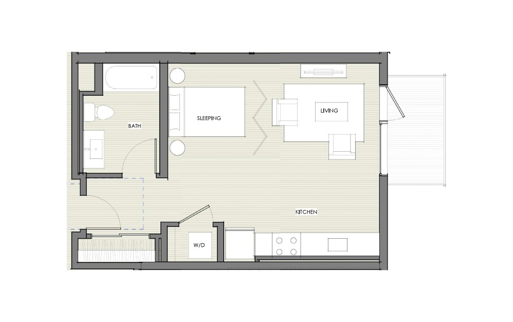 Studio - Studio floorplan layout with 1 bathroom and 495 square feet